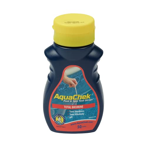AquaChek Red 4-Way Spa Test Strips - 50 Bromine Test Strips - Hot Tub Water Test Strips for pH, Bromine, Total Alkalinity, and Total Hardness - Made in The USA