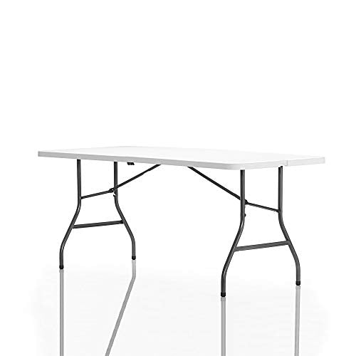 Cosco 6ft Fold-in-Half Blow Molded Folding Table, Indoor/Outdoor, Comfort Handle, Lightweight Plastic Construction - White