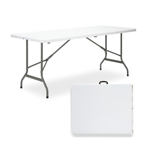 Folding Table 6ft, Heavy-Duty 500lbs Weight Capacity Foldable Table with HDPE Top & Steel Legs, Portable 6 Foot Picnic Tab...