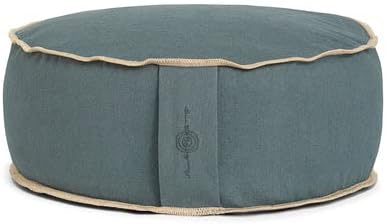 Organic Round Meditation Cushion by renoo - Durable Comfortable Cotton, Linen, Hemp - Modern Zafu - Buckwheat Floor Pillow Yoga Bolster in 15 Colors Removable Cover - 15 inches - Ocean