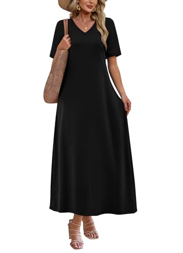 WIHOLL Women's Maxi Dresses V Neck Vacation Beach Sundresses Floral Travel Summer Dress