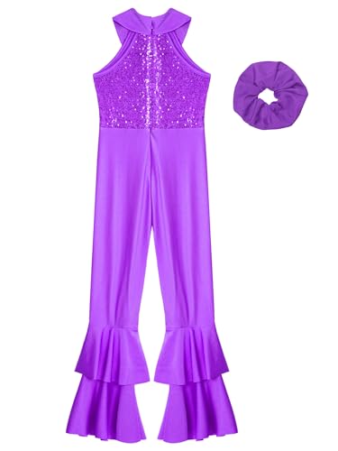 Sinleey Kids Girls Sequin Sleeveless Leotard Jumpsuit with Hairband Sparkly Disco Romper Jazz Dance Performance Outfit
