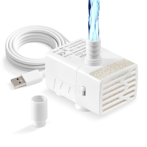 Novique 200L/H Submersible Water Pump Ultra Silent USB Small Fountain Pump with 2 Nozzles for Aquarium Fish Tank Fountain ...