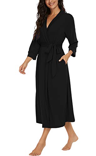 VINTATRE Women Kimono Robes Long Knit Bathrobe Lightweight Soft Knit Sleepwear V-neck Casual Ladies Loungewear