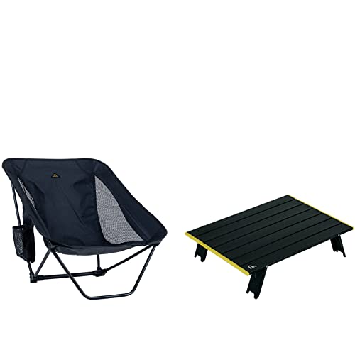 iClimb 1 Low Folding Chair and 1 Mini Folding Table Bundle, Ultralight Compact for One Person Outdoor Backpacking Camping ...