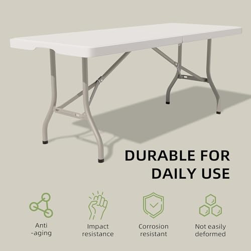 Ortus Collective Folding Table 6 Foot - Heavy Duty 330LBS Capacity, Sturdy & Foldable Design with Safety Lock - Portable T...