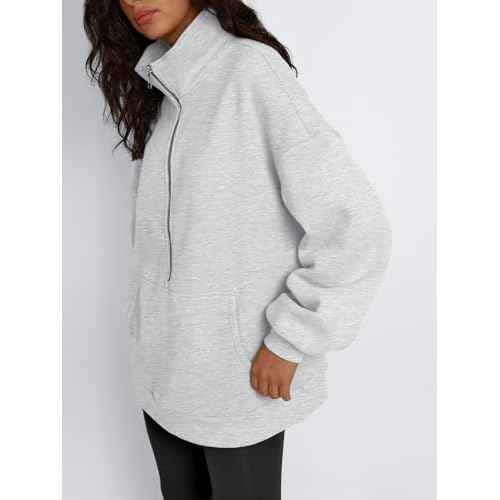 Trendy Queen Womens Half Zip Oversized Sweatshirts Casual Pullover Long Sleeve Shirts Fall Fashion 2024 Winter Clothes