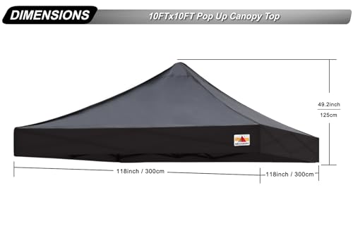 ABCCANOPY Replacement Canopy Top for Pop Up Canopy Tent (10x10, Black)
