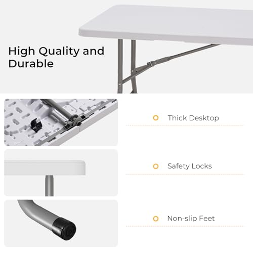 Dovov 6ft Folding Table with Black Table Cloth Indoor, Foldable Desk with HDPE Tabletop, Safety Locks, Easy to Carry and S...