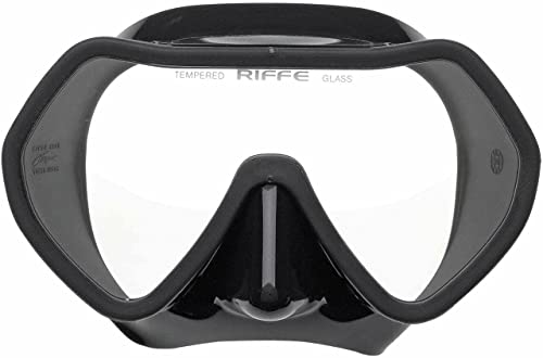 Riffe Black Frameless Diving Mask - Panoramic Single Lens - Fog-Reducing Silicone - Anatomical Frame for Universal Fit - D...