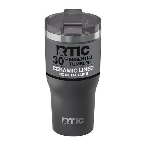 RTIC 30oz Essential Tumbler with Lid, Ceramic Lined, Insulated, Stainless Steel, Metal, Double Wall Vacuum-Insulation, Tra...