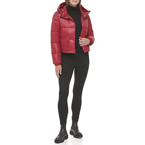 Calvin Klein womens Lightweight Cropped Hooded Snap Pockets Puffer