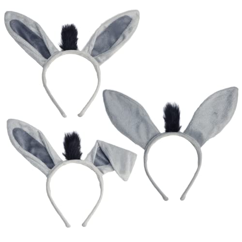 Donkey Costume Accessory Set- Donkey Ears Headband Tail Nose and BowTie, Animal Props Halloween Cosplay Kit (4 Pieces)