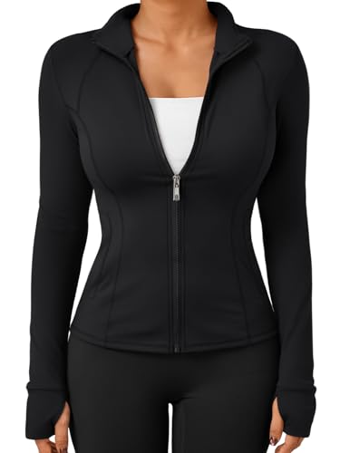 Trendy Queen Womens Lightweight Zip Up Jackets 2026 Athletic Workout Hoodies Spring Shirt Fitted Gym Clothes with Pocket