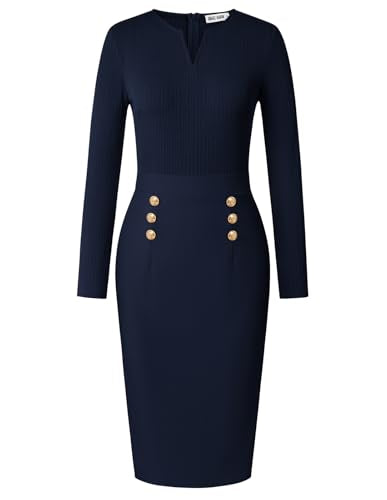 GRACE KARIN Women's 2026 Fall Henly V Neck Business Work Dress Long Sleeve Bodycon Midi Elegant Office Sheath Dress