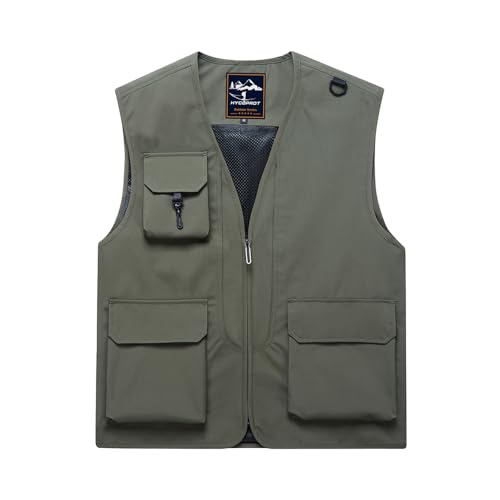 HYCOPROT Men’s Outdoor Fishing Vest, Lightweight Waterproof Sleeveless Utility Cargo Jacket for Hiking Hunting