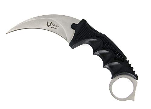 Vulcan Gear Tactical Hawkbill Karambit Knife with Sheath and Cord Silver blade