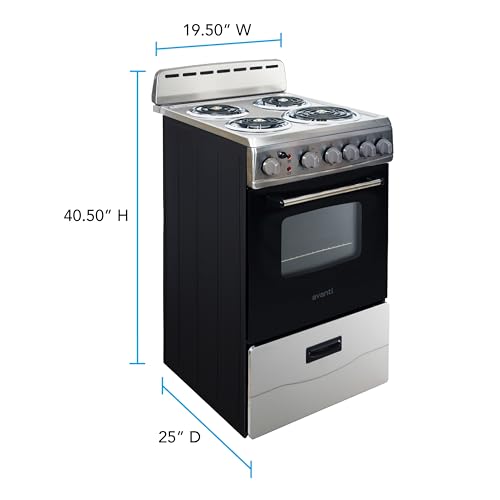Avanti Electric Range Oven Compact Design, 2.1-Cu.Ft. Capacity with 4 Coil Burners, Framed Glass Oven Door, Storage Drawer...