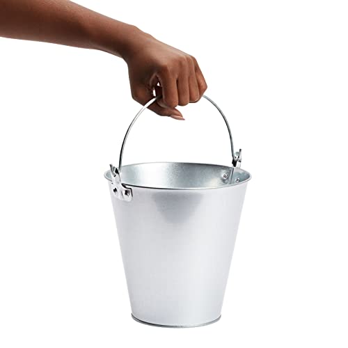 Juvale Metal Bucket 3-Pack - 7 in Top Dia x 4.5 in Bottom x 7.2 in H, 100 oz, Silver - Ice Bucket & Beer Chiller Tin Pail...