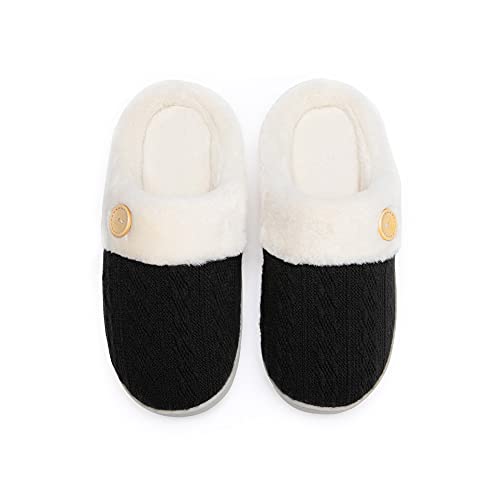 Chantomoo Womens Slipper Warm Comfy Memory Foam House Slippers Knitted Shoes Faux Fur Lined Anti-Skid Rubber Sole Bedroom ...
