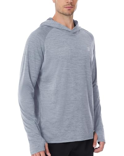 Roadbox UPF 50+ Fishing Shirts for Men, Long Sleeve UV Sun Protection Lightweight Rash Guard Hoodie for Hiking Workout