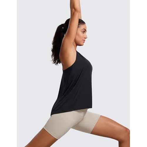 CRZ YOGA Womens Racerback Yoga Tank Tops High Crewneck Soft Casual Workout Sleeveless Flowy Shirts
