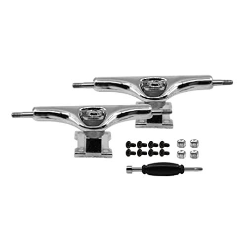 Teak Tuning Prodigy Swerve Fingerboard Trucks, Silver Chrome Colorway - 34mm Wide - Inverted Kingpin - Professional Shape, Appearance & Components