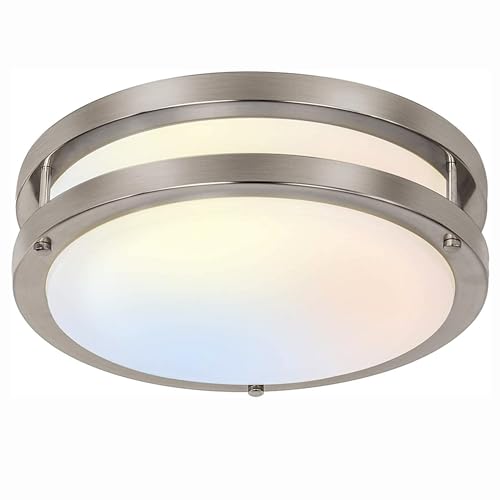 13 inch Flush Mount LED Ceiling Light Fixture, 2700K/3000K/3500K/4000K/5000K Adjustable Ceiling Lights, Brushed Nickel Sat...