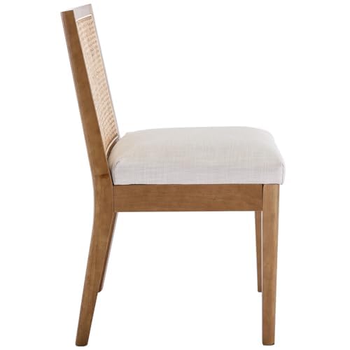 DAYALANE Rattan Dining Chairs Set of 2, Farmhouse Linen Dining Room Chairs Kitchen Chairs with Cane Back, Upholstered Rattan Chairs Comfy Side Wood Chair for Living Room/Restaurant, Natural Cream