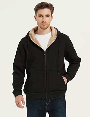 Flygo Men's Sherpa Hoodie Jacket Fleece Lined Zip Up Warm Hoodies Sweatshirt Winter Zipper Sweater Hooded Coat