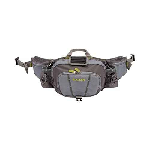 Allen Company Eagle River Lumbar Fly Fishing Pack - Holds 6 Fly Boxes, Zip?Down Workstation, Waist Bottle Pockets, Durable Outdoor Waist Pack - Gray/Lime and Olive Green
