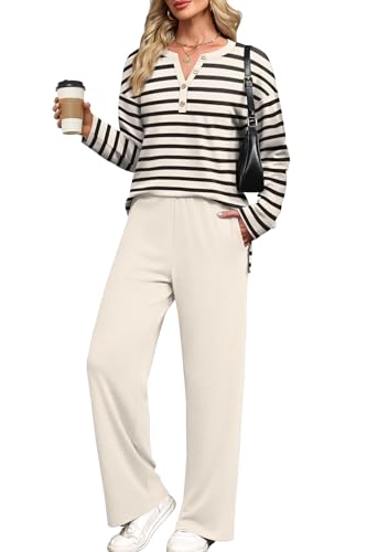 XIEERDUO Lounge Sets for Women 2 Piece V Neck Button Matching Sweatsuit Loungewear Fall Outfits Fashion Clothing Pajamas