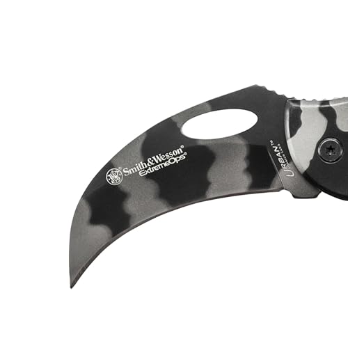 Smith & Wesson Extreme Ops Folding Karambit with 3" 7Cr Steel Blade, Finger Hole, Pocket Clip, for Tactical, Outdoors, and...