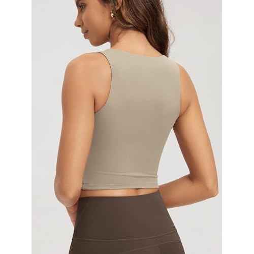 ODODOS Double Layer High Neck Crop Tank for Women Cloud Feeling Sleeveless Casual Yoga Cropped Tops