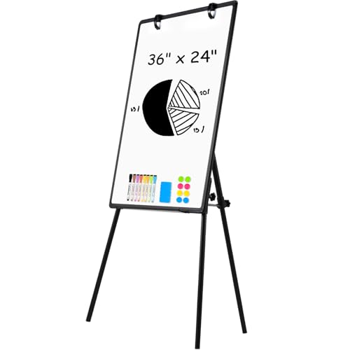 QUEENLINK Magnetic Whiteboard Easel, 36"x24" Height Adjustable Dry Erase Board with Stand, Large Aluminium Frame White Boa...