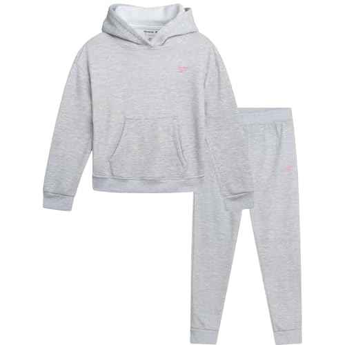 Reebok Girls Sweatsuit Set - 2 Piece Soft Long Sleeve Hoodie Sweatshirt and Sweatpants for Girls - Athletic Sweatsuit