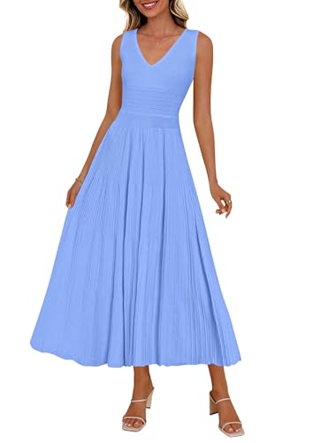 PRETTYGARDEN Women's Summer Casual Dresses 2026 Spring Sleeveless V Neck Midi Business Work A Line Pleated Cocktail Dress