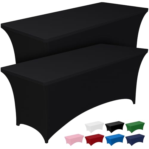 Pureegg Spandex Tablecloth 6ft - 2 Pack, Fitted and Tight Cloth for Rectangle Table, Wrinkle-Free and Stretch Table Cover ...