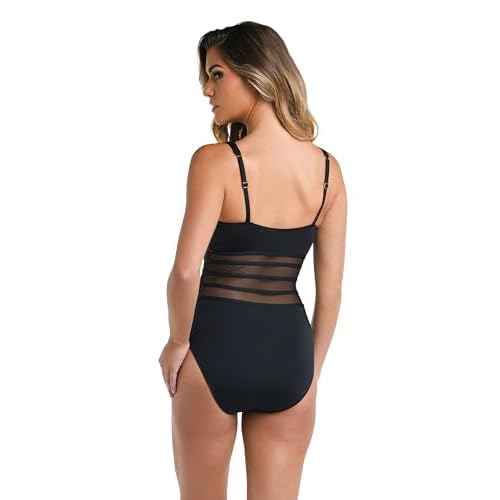 La Blanca Womens Island Goddess Mesh Over The Shoulder One Piece Swimsuit