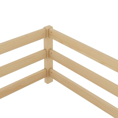 OYN Twin Floor Bed, Montessori Bed Frame with High Fence, Pine Wood Montessori Floor Bed for Kids, Girls, Boys, Natural