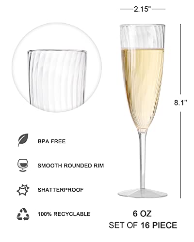 HyHousing 6 Oz Clear Plastic Champagne Glasses 16 Pack, Hard Disposable Plastic Champagne Flute Ideal for Home Daily Life ...