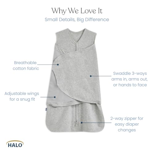 HALO 100% Cotton Sleepsack Swaddle, 3-Way Adjustable Wearable Blanket, TOG 1.5, Serengeti Zebra, Newborn, 0-3 Months
