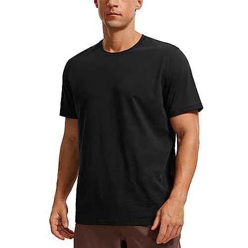 CRZ YOGA Men's Cotton Polyester Short Sleeve T-Shirt Classic Fit Casual Workout Tops Soft Premium Tee