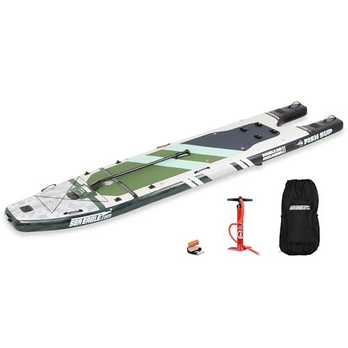 Sea Eagle FS1210 12’10” Inflatable FishSUP Fishing Stand-Up Paddleboard w/Paddle, Pump, Slide in Skeg and Backpack - Sit, ...