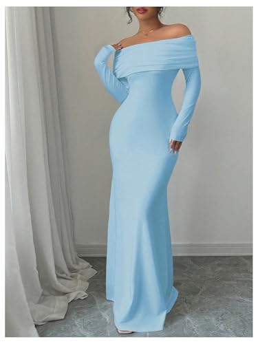 SOLY HUX Women's Long Sleeve Off The Shoulder Bodycon Dress Elegant Maxi Dress Cocktail Prom Dresses