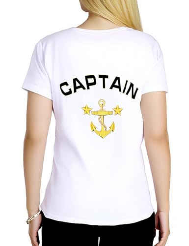 Funny World Women's Captain T-Shirt Graphic Short Sleeve Yacht Party Costume