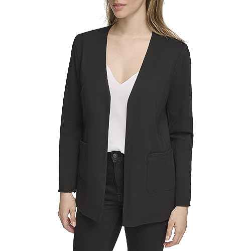 Calvin Klein womens Lightweight Ponte V Neck Utilitarian Pockets Jacket (Standard and Plus Size)