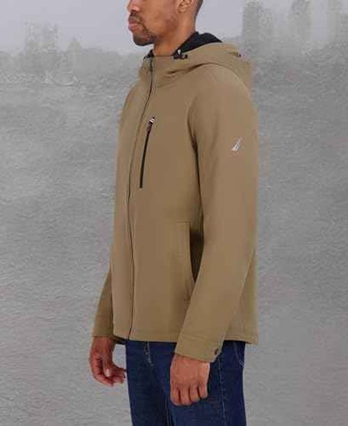 Nautica Men's Sherpa Lined Softshell Jacket – Full Zip, Adjustable Hood, Wind Resistant, Otter, Medium