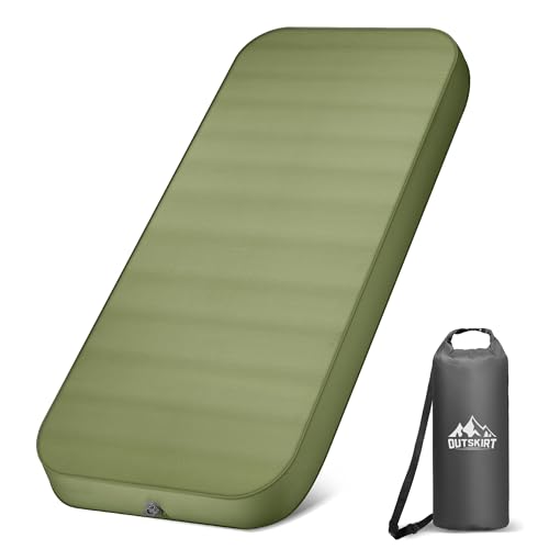 OUTSKIRT Camping Mattress, Self Inflating Sleeping Pad with Pump Sack, Foam Camping Pad for Sleeping, 4” Thickness Sleepin...