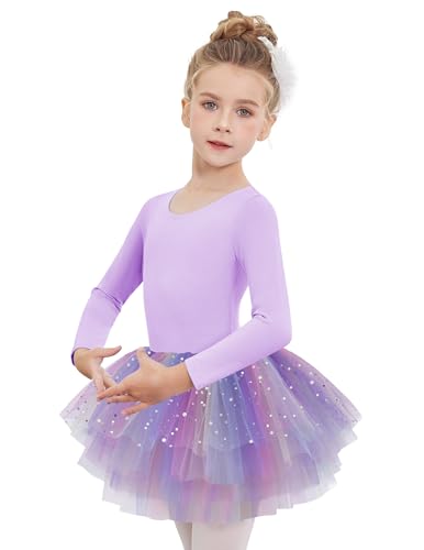 Zaclotre Girls Ballet Leotards 4-Layers Tiered Long Sleeve Dance Tutu Dresses Party Costumes for Ballerina